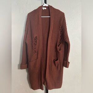 Rust Open-Front Chunky Knit Cardigan Sweater Size S/M